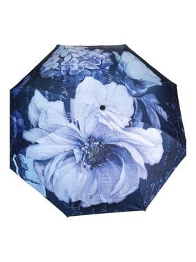Floral Blue and White Folding Umbrella Parasol NWT